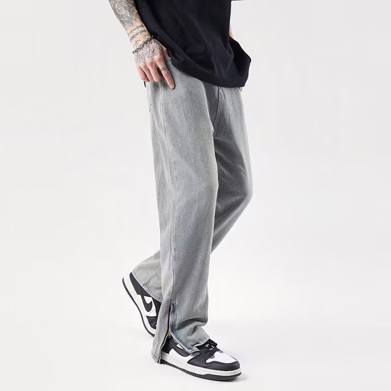 Quần Jean Dài Dáng Rộng Chất Lụa Lạnh Nhuộm Màu Vàng Bùn Phong Cách Đường Phố Mỹ Mùa Hè Cho Nam