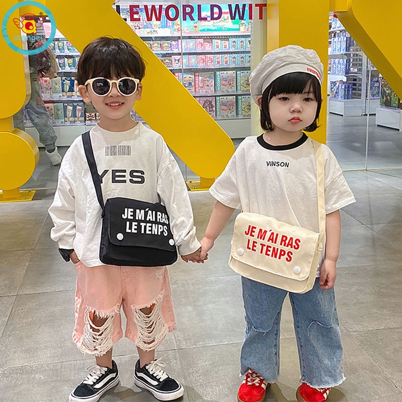 Túi Vải canvas Đeo Chéo In Chữ Phong Cách Hàn Quốc Cho Bé