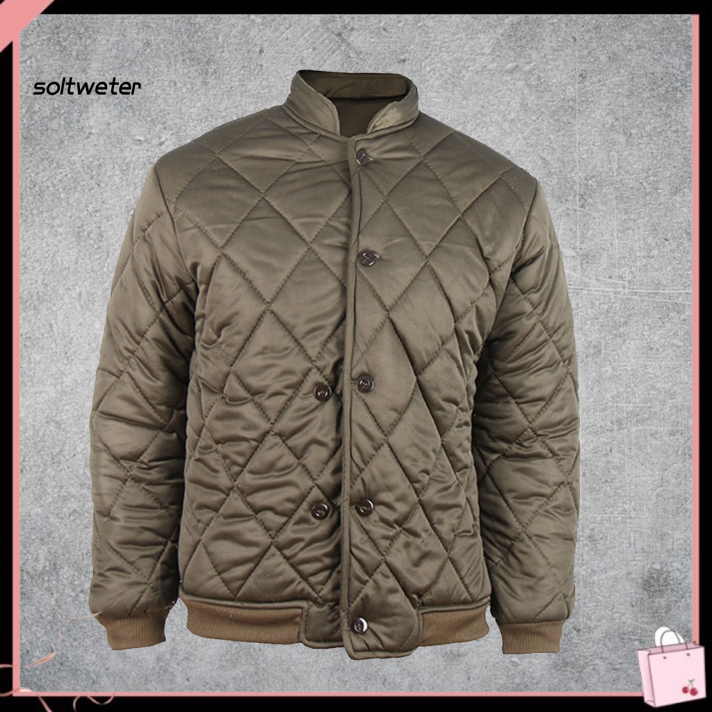 Áo Khoác Mùa Đông Cổ Đứng Màu Trơn Dày Dặn Cho Nam