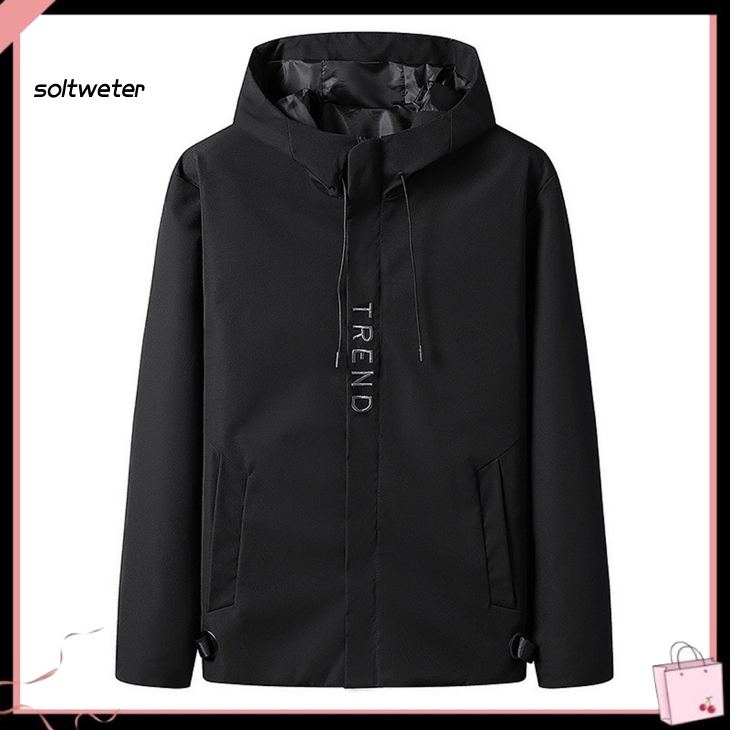 Áo Khoác Tay Dài Có Nón Và Dây Rút Thêu Chữ Phong Cách Đường Phố Thời Trang Xuân Thu Cho Nam