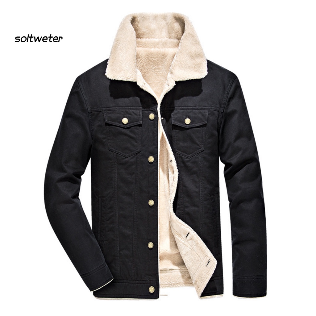 Áo Khoác Nam Tay Dài Cổ Bẻ Lót Lông Dày Dặn Màu Sắc Trơn Chống Gió Thời Trang Đường Phố Mùa Đông