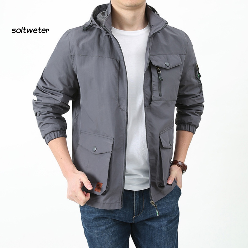 Áo Khoác Màu Trơn Mau Khô Có Khóa Kéo Có Nón Trùm Đầu Màu Sắc Trơn Dành Cho Nam