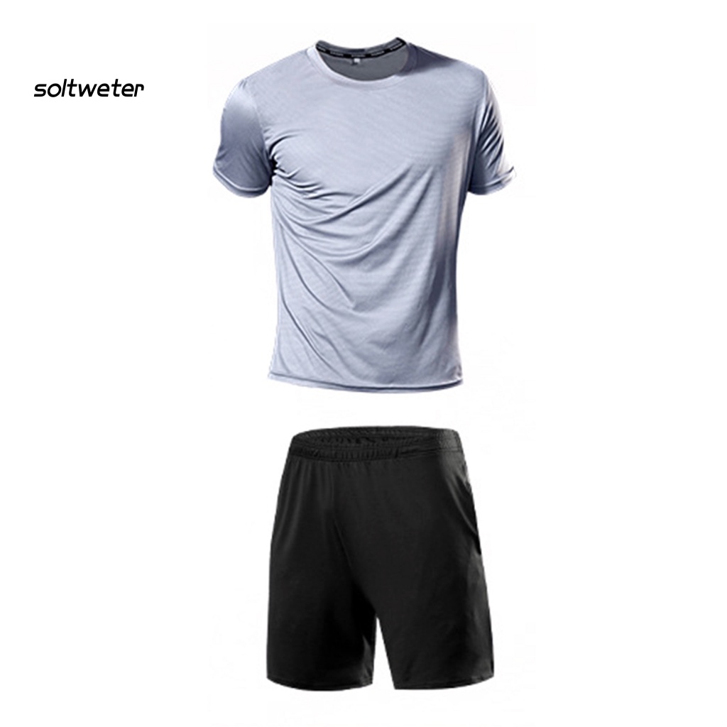 1 Bộ Đồ Thể Thao Áo Tay Ngắn Phối Quần Short Dáng Rộng Nhanh Khô Màu Trơn Thời Trang Mùa Hè Cho Nam