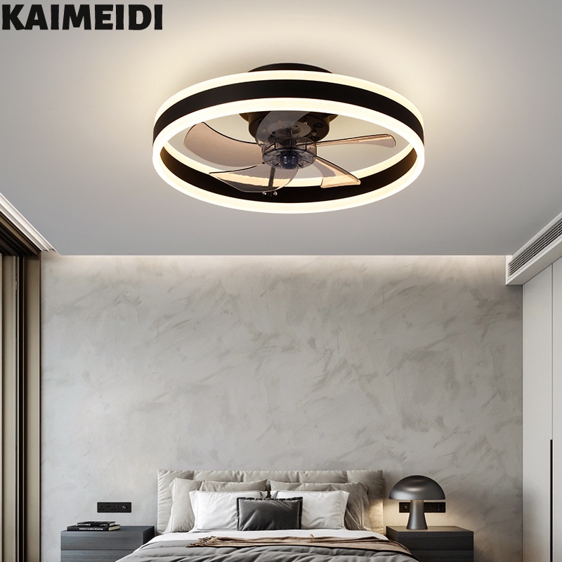 KAIMEIDI Quạt trần phòng ngủ có đèn ban công nhà hàng Quạt trần chuyển đổi tần số LED có đèn