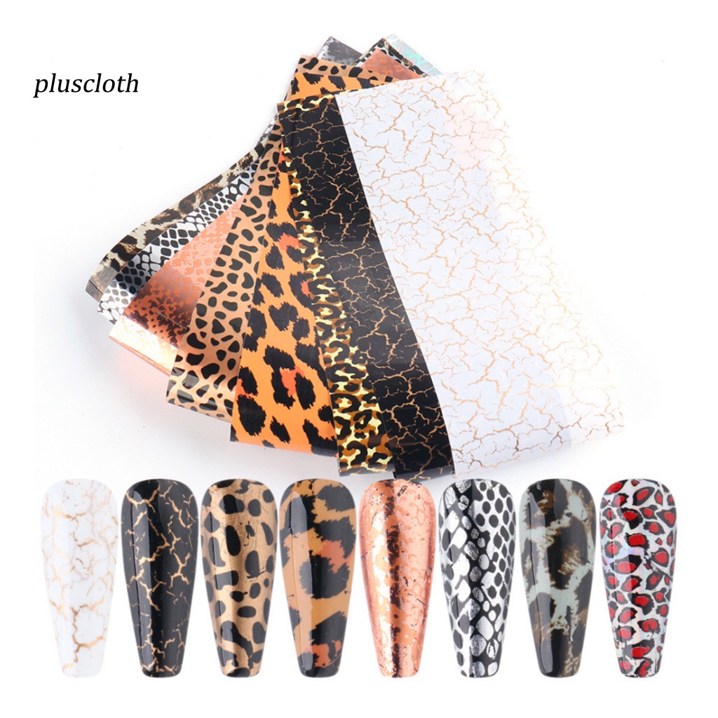 Set 10 Miếng Dán Trang Trí Móng Tay Họa Tiết Da Báo Cho Nữ