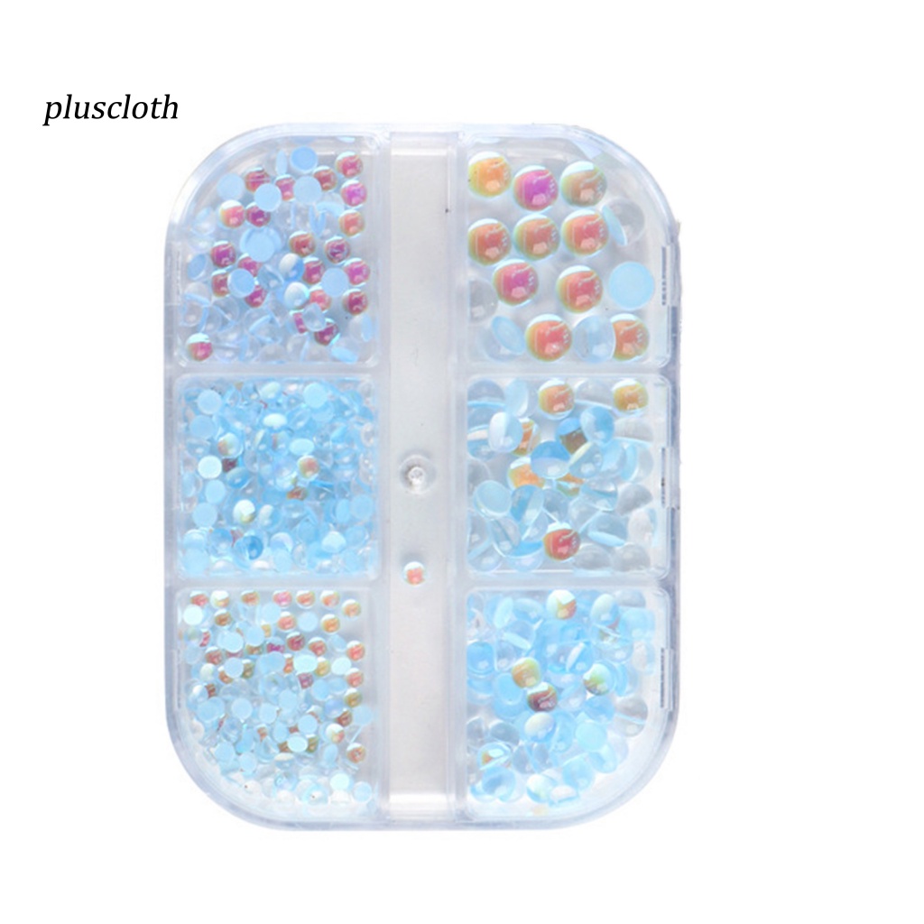 &lt; Pluscloth &gt; Hộp 6 Ngăn Đựng Hạt Tròn Phẳng Nhiều Màu Sắc Trang Trí Móng Nghệ Thuật Cho Nữ