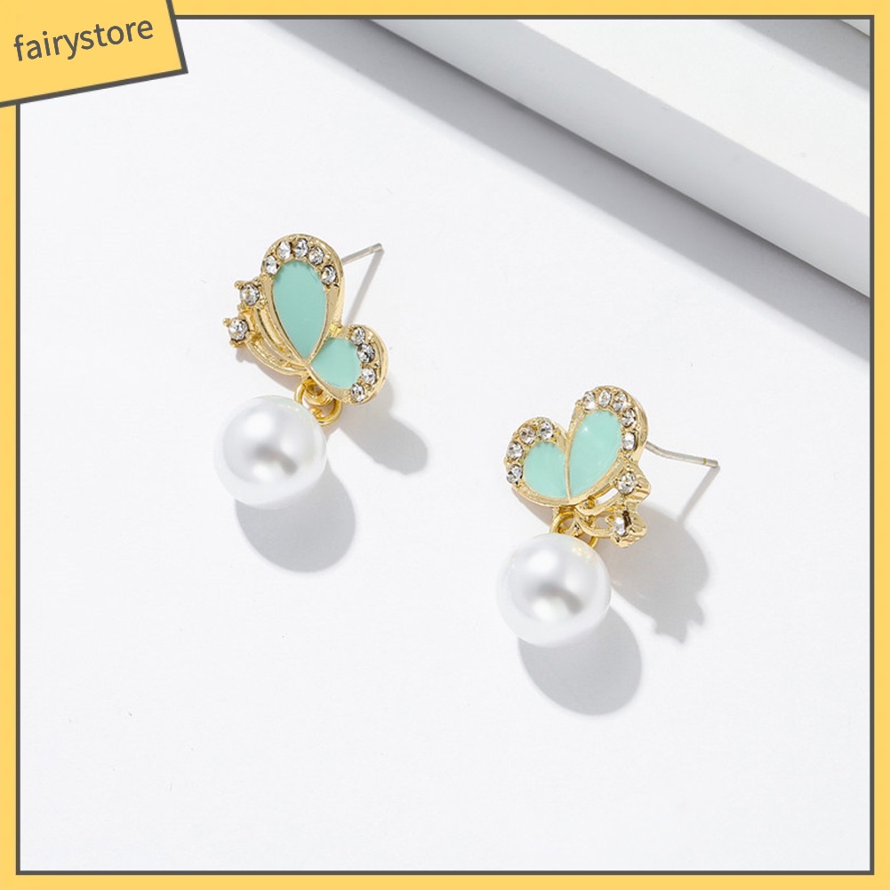 Bông Tai Hình Bướm Đính Ngọc Trai Giả Dễ Phối Đồ Thời Trang Cho Nữ