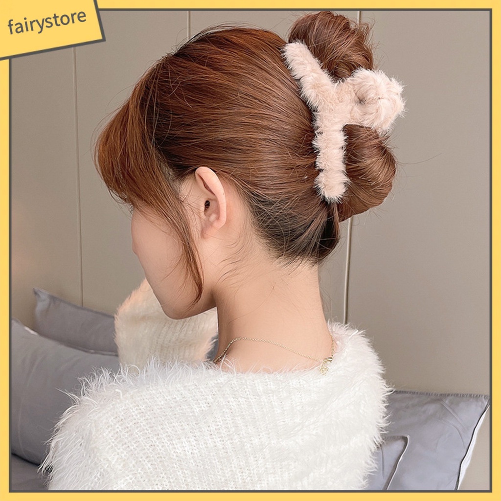 Kẹp Tóc Càng Cua Phủ Lông Màu Trơn Chống Trượt Thời Trang Thu Đông Cho Nữ