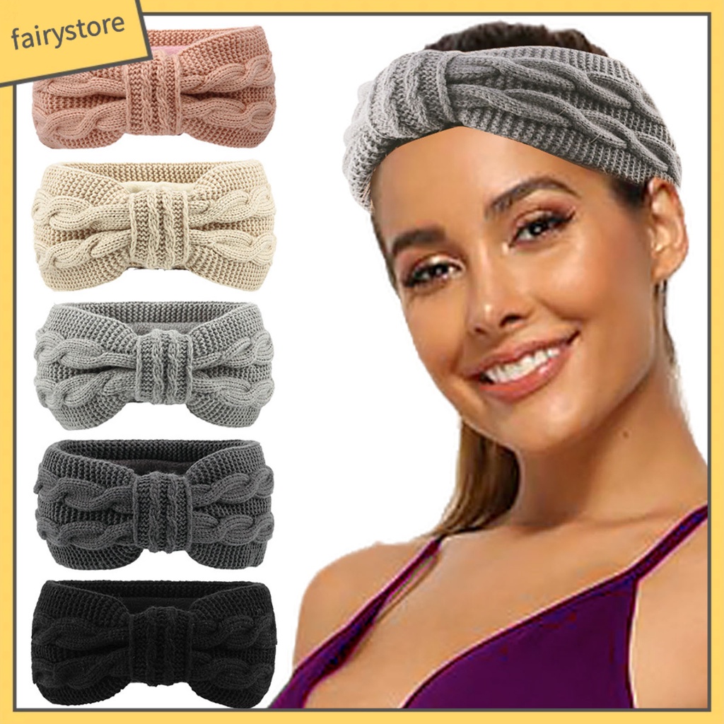 Băng Đô Dệt Kim Co Giãn Màu Trơn Thắt Nơ Thời Trang Thu Đông Dành Cho Nữ Rửa Mặt