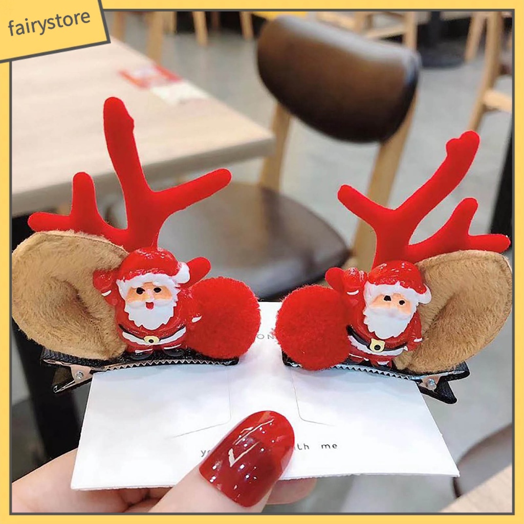 1 Cặp Kẹp Tóc Hình Tuần Lộc / Ông Già Noel Bằng Vải Siêu Nhẹ Màu Sắc Sống Động Dễ Thương