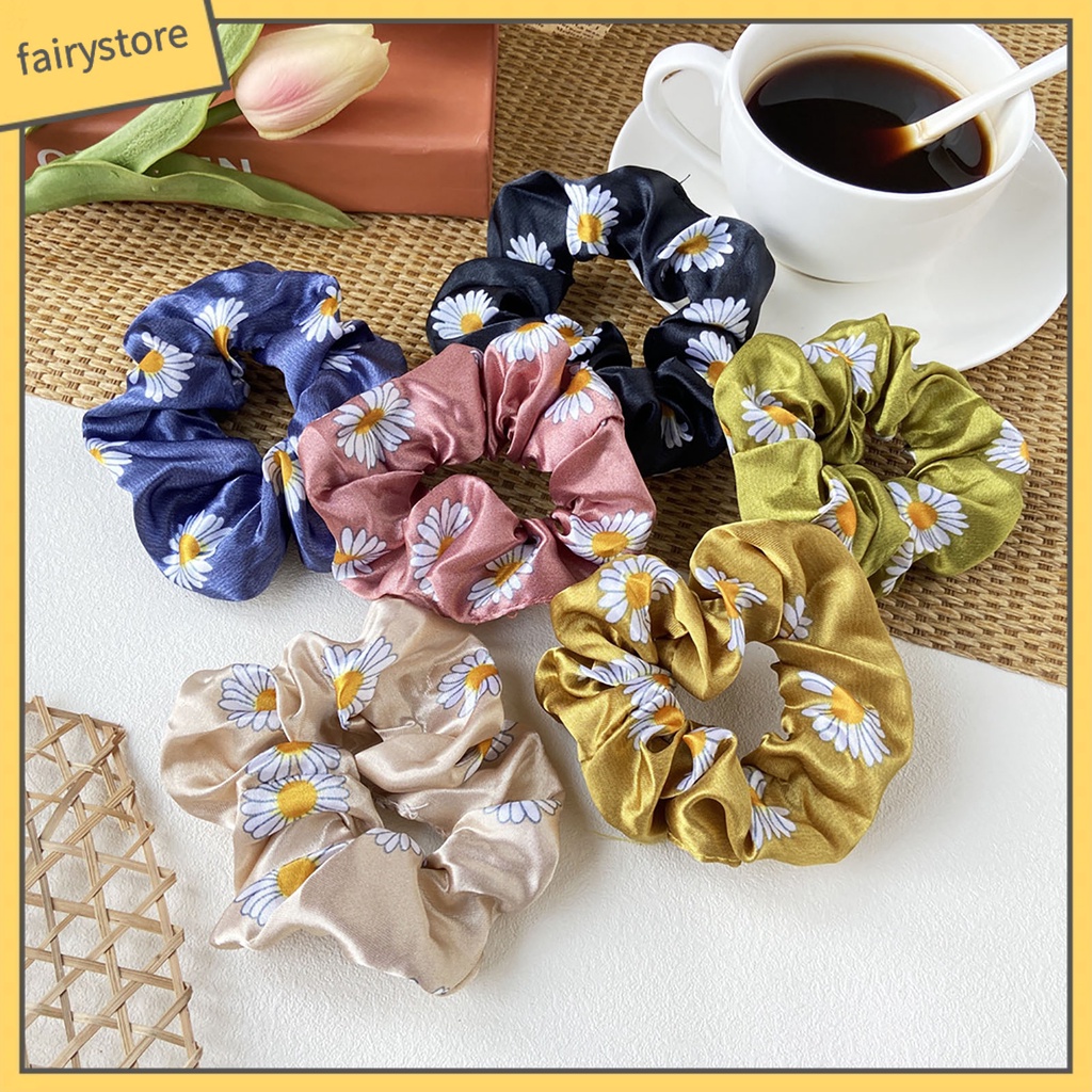 Dây Buộc Tóc Vải Satin Co Giãn In Họa Tiết Hoa Ngọt Ngào