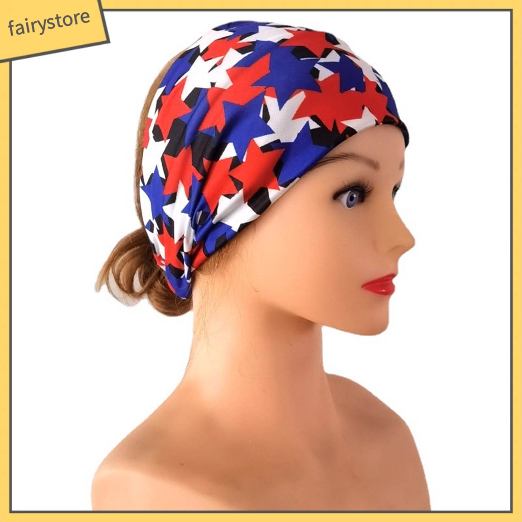 Băng Đô Cài Tóc Bản Rộng Co Giãn Chống Trượt Không Phai Họa Tiết Ngôi Sao