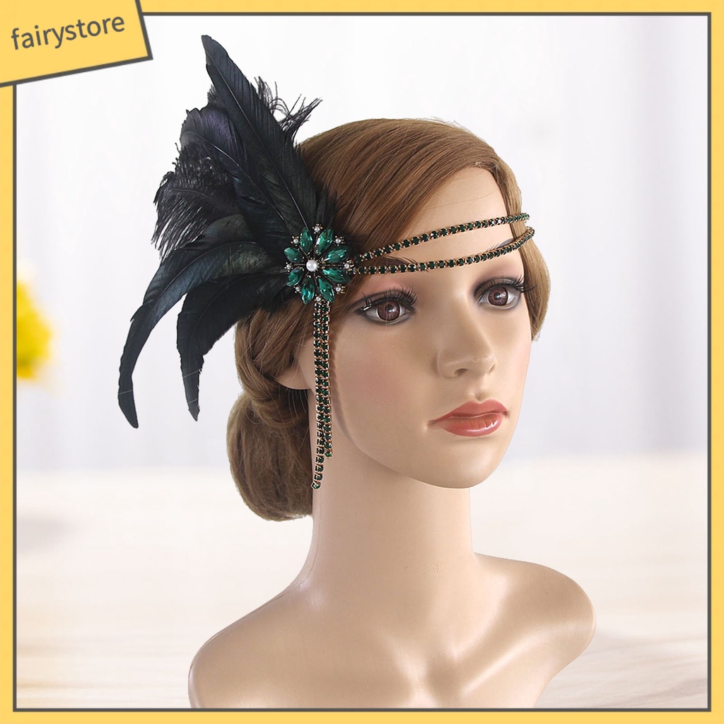 Băng Đô Cài Tóc Đính Đá Nhân Tạo Phối Lông Công Thời Trang