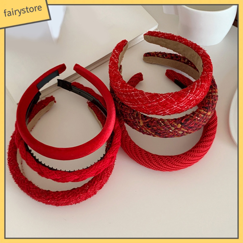 Băng Đô Bện Sợi Co Giãn Chống Trượt Màu Trơn Phong Cách Năm Mới Cho Nữ