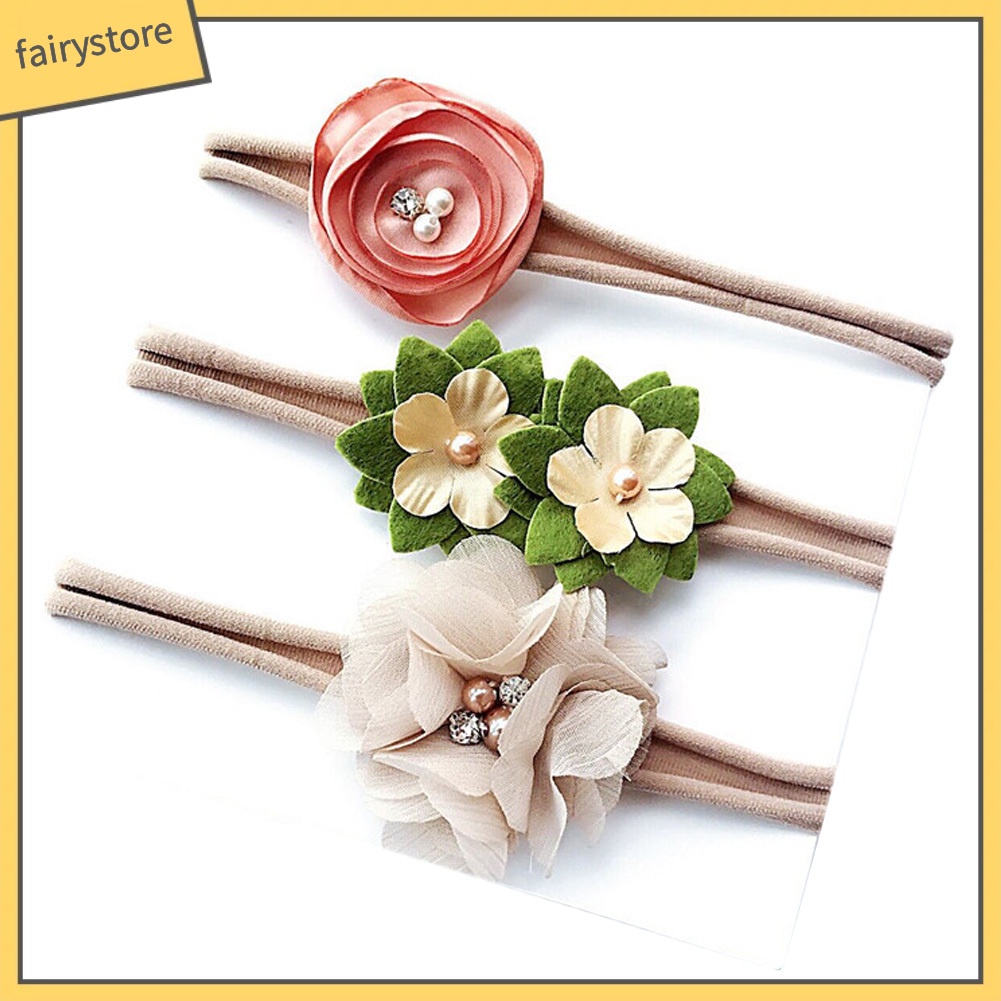 Set 3 Băng Đô Đính Hoa / Ngọc Trai Giả Dễ Thương Cho Bé Gái