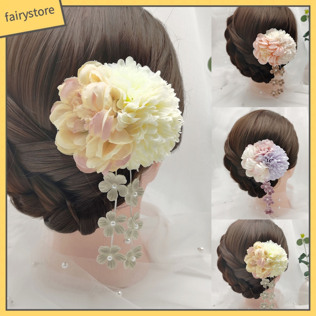 Set 3 Kẹp Tóc Chữ U Đính Hoa Giả Chống Rơi Thời Trang Cho Nữ