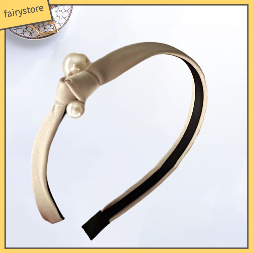 Băng Đô Cài Tóc Vải Satin Thắt Nút Đính Ngọc Trai Nhân Tạo Chống Trượt Thời Trang Vintage