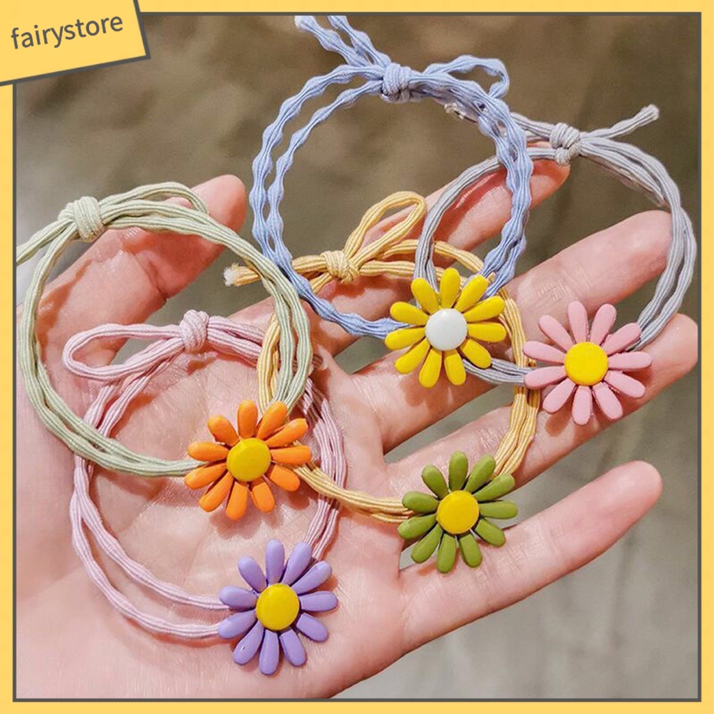 Dây Cột Tóc Co Giãn Đính Hoa 3D Bằng Nhựa Resin Có Thể Giặt Rửa Cho Bé