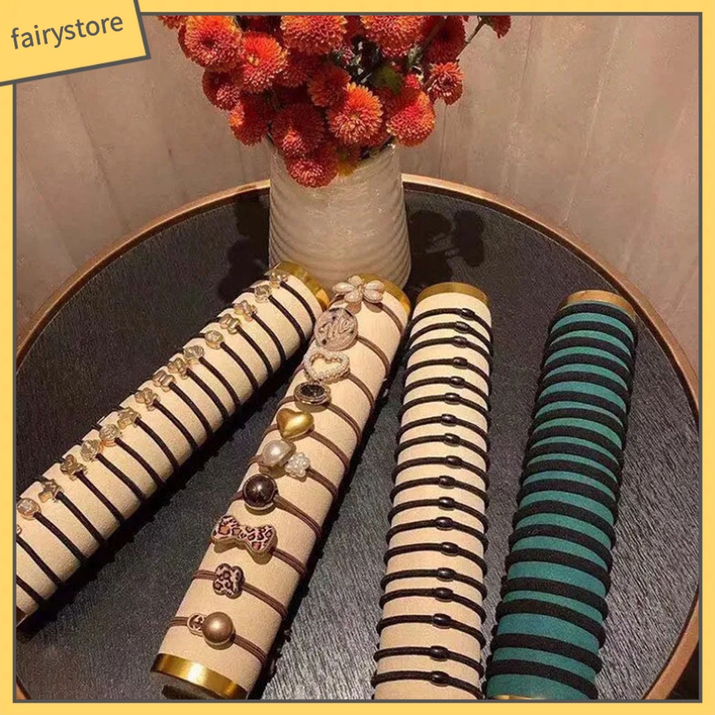 Set 60 Dây Cột Tóc Cao Su Co Giãn Đính Kim Loại Thời Trang Cho Nữ