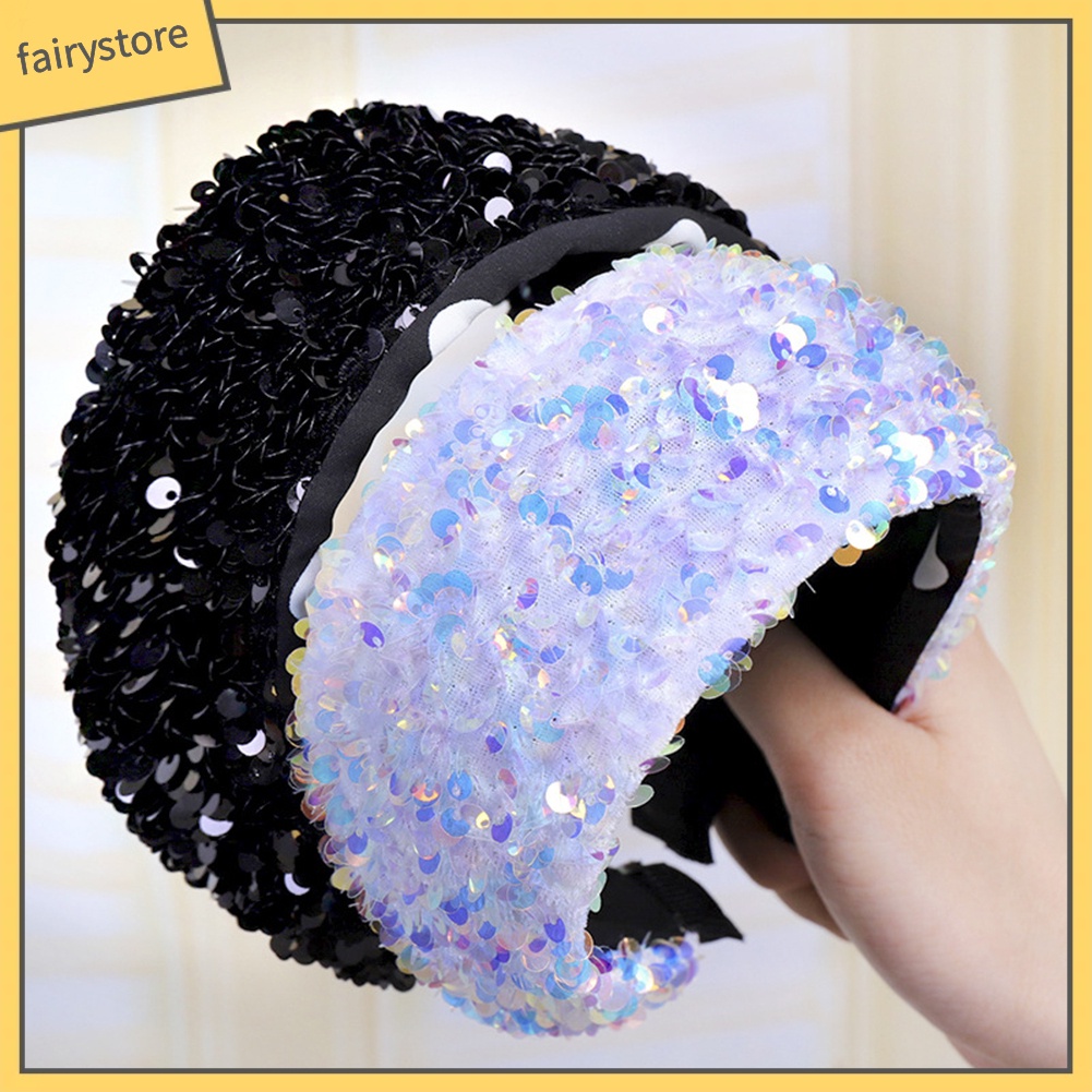 Băng Đô Nhung Bản Rộng Đính Kim Sa Lấp Lánh Thời Trang Cho Nữ