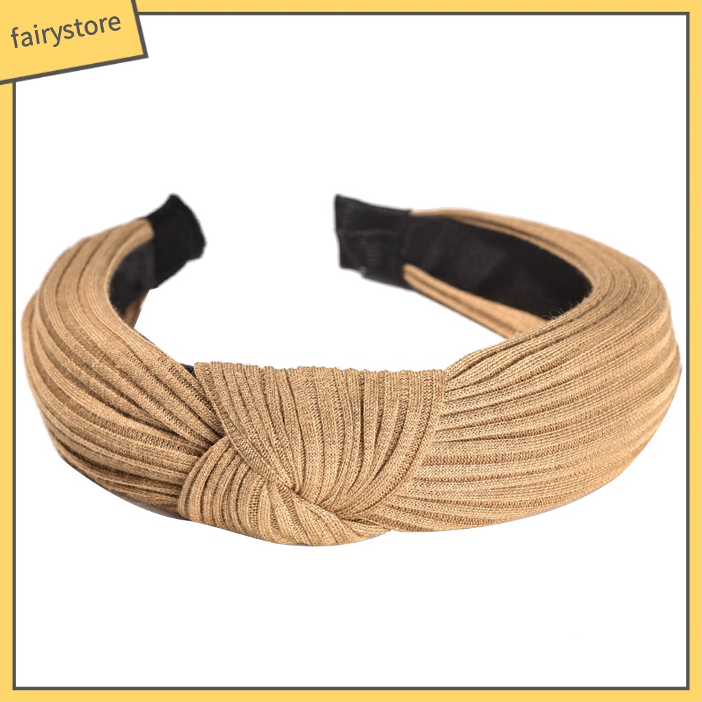 Băng Đô Cài Tóc Bản Rộng Thắt Nơ Màu Trơn Chống Trượt Cho Nữ