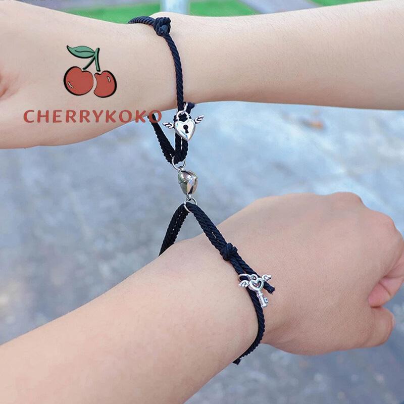 🍒🍒CHERRYKOKO Vòng Đeo Tay Cặp Dây Bện Từ Tính Nam Châm Hình Trái Tim Đơn Giản Dành phong cách Hàn Quốc Cho Cặp Đôi
