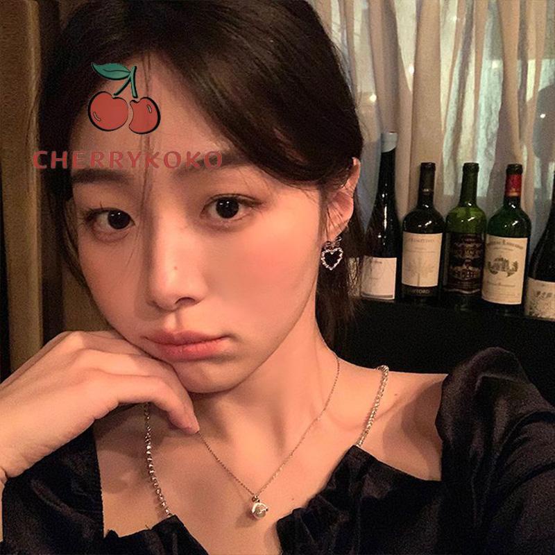 🍒🍒CHERRYKOKO Khuyên Tai Bạc Hình Trái Tim Phong Cách ins Phong Cách Mới Cho Nữ