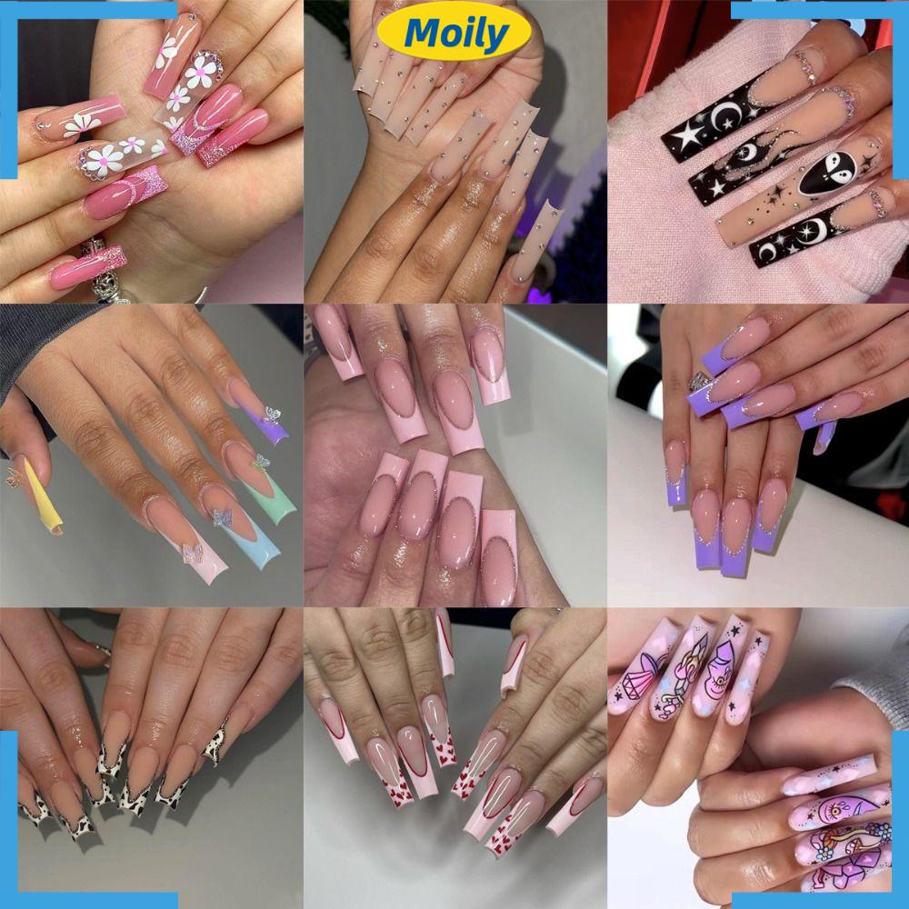 MOILYVN Bộ Móng Tay Giả Che Phủ Toàn Diện Đầu Vuông Có Thể Tháo Rời