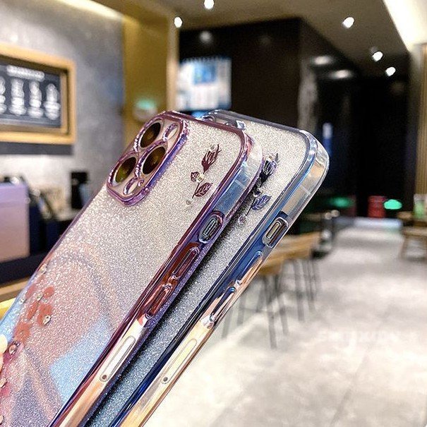 Ốp Điện Thoại Trong Suốt Chống Rơi Họa Tiết Hoa Đính Kim Cương Giả Lấp Lánh Cho Iphone 14 13 12 11 Pro Max 7 8 Plus X XR XS