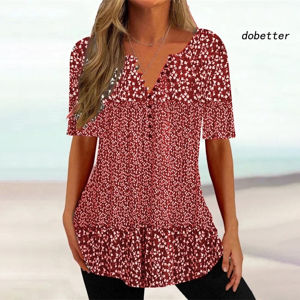 [DO] Áo Sơ Mi Mùa Hè Dáng Rộng Cổ Chữ V Tay Ngắn In Họa Tiết Hoa Cổ Điển Kích Thước Lớn Mặc Hàng Ngày Cho Nữ