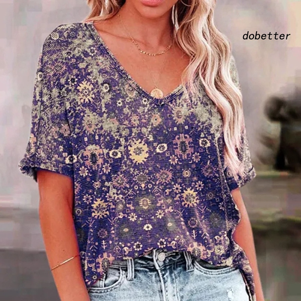 Áo Thun Tay Ngắn Cổ Chữ V In Họa Tiết Hoa 3D Phong Cách Đường Phố Thời Trang Mùa Hè Cho Nữ