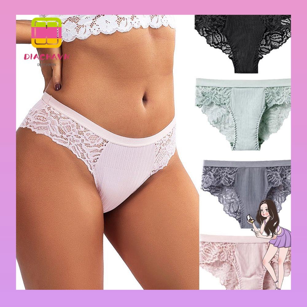 Quần Lót Cotton Lưng Thấp Phối Ren Quyến Rũ Cho Nữ