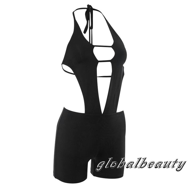 Áo Liền Quần Ngắn Không Tay Cổ Yếm Màu Trơn Thời Trang Mùa Hè Cho Nữ