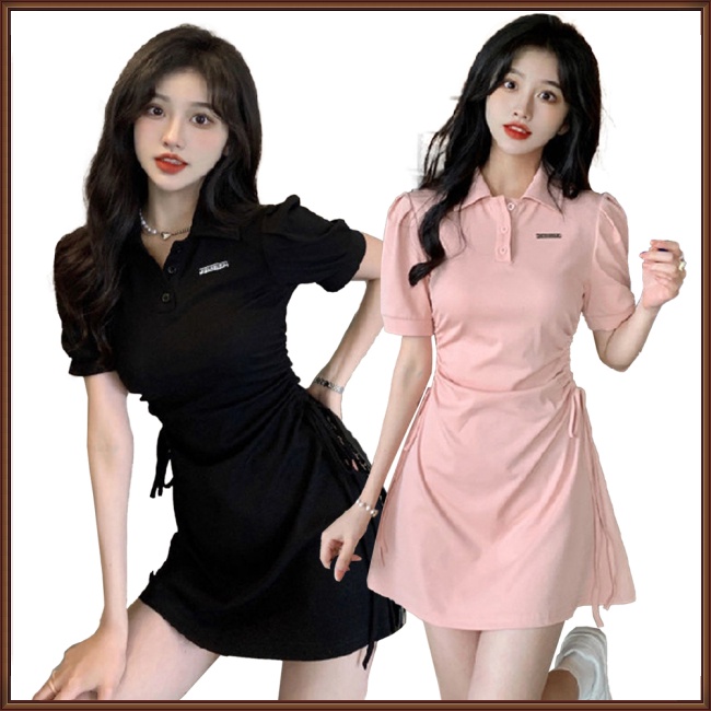 Đầm Thun Ngắn Tay Dáng Chữ A Lưng Cao Màu Sắc Đơn Giản Thời Trang Mùa Hè Cho Nữ