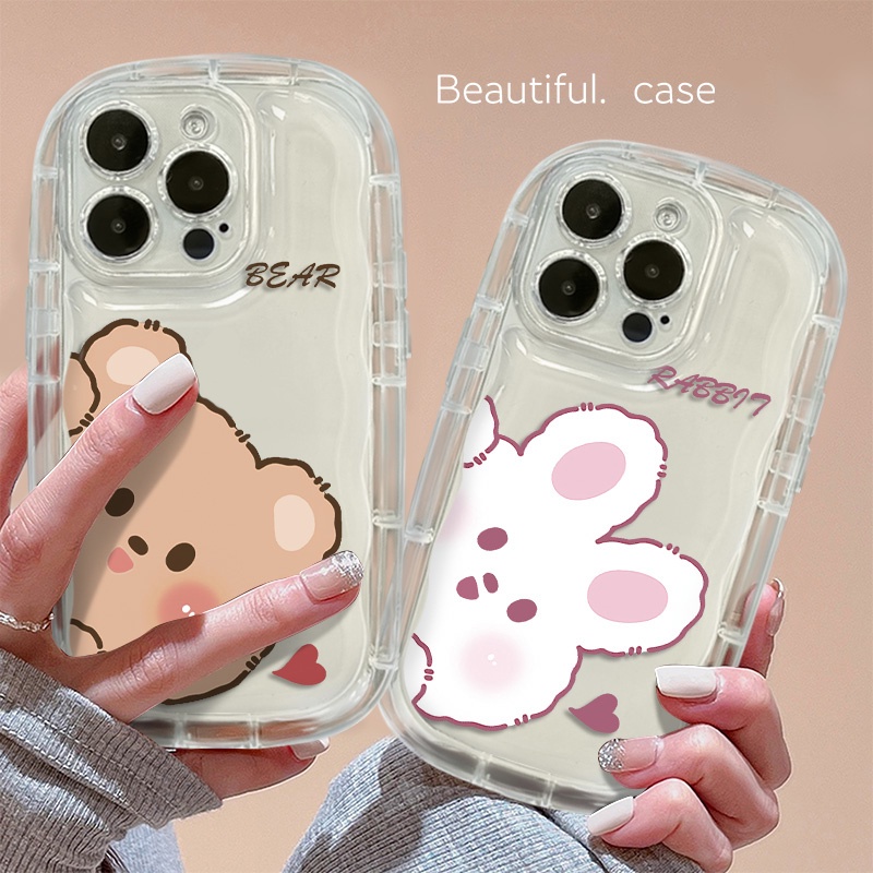 Ốp Điện Thoại Silicone Mềm Trong Suốt Chống Sốc In Hình Gấu Thỏ Cho IPhone 14 13 12 11 Pro Max XS X XR 8 + 7 Plus