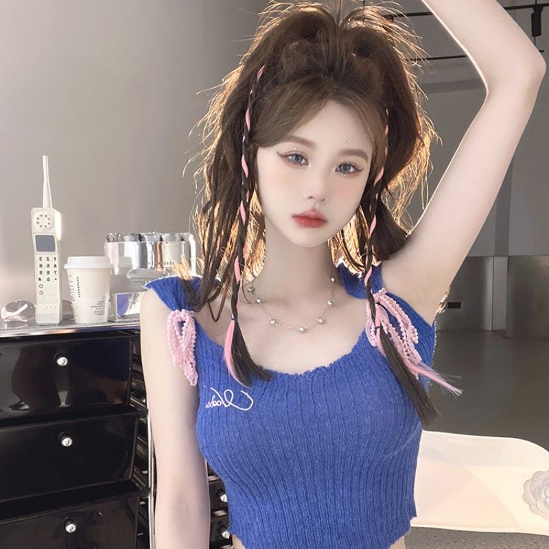 Cozok Áo Dệt Kim Sát Nách Dáng Ngắn Cột Nơ Thời Trang Quyến Rũ Cho Nữ