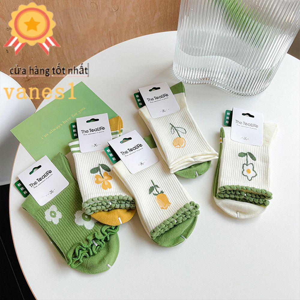 Vớ Cotton Cổ Trung Họa Tiết Kẻ Sọc / Hoa Tulip Ngọt Ngào Thoải Mái Thời Trang Cho Nữ VANES1