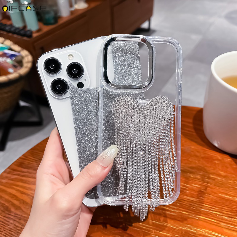 Ốp Điện Thoại Đính Kim Cương Lấp Lánh Kèm Giá Đỡ Hình Trái Tim Cho iPhone 11 Pro XS Max XR X 7 8 Plus