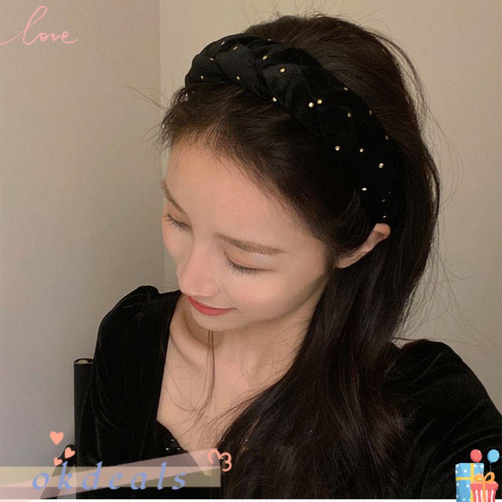 Băng Đô Vải Nhung Họa Tiết Chấm Bi Phong Cách Vintage