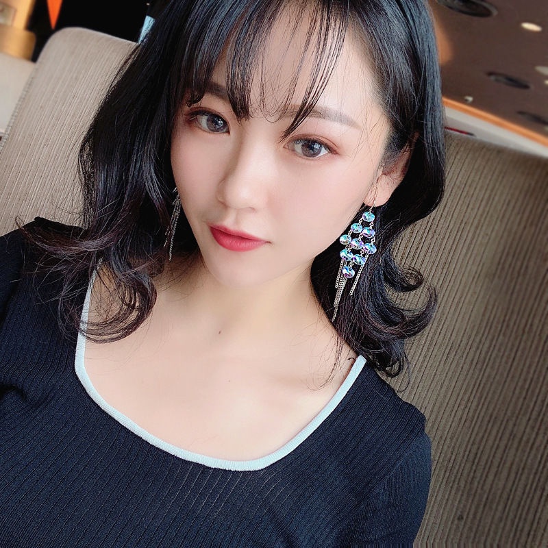 Bông Tai Dáng Dài Đính Pha Lê Thời Trang Hàn Quốc