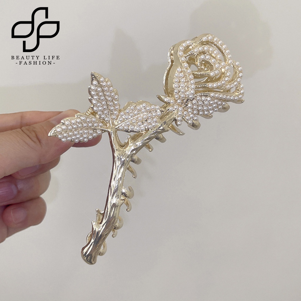 Kẹp Tóc Càng Cua Đính Đá Lấp Lánh Màu Trơn Chống Trượt Có Răng Lược Cài