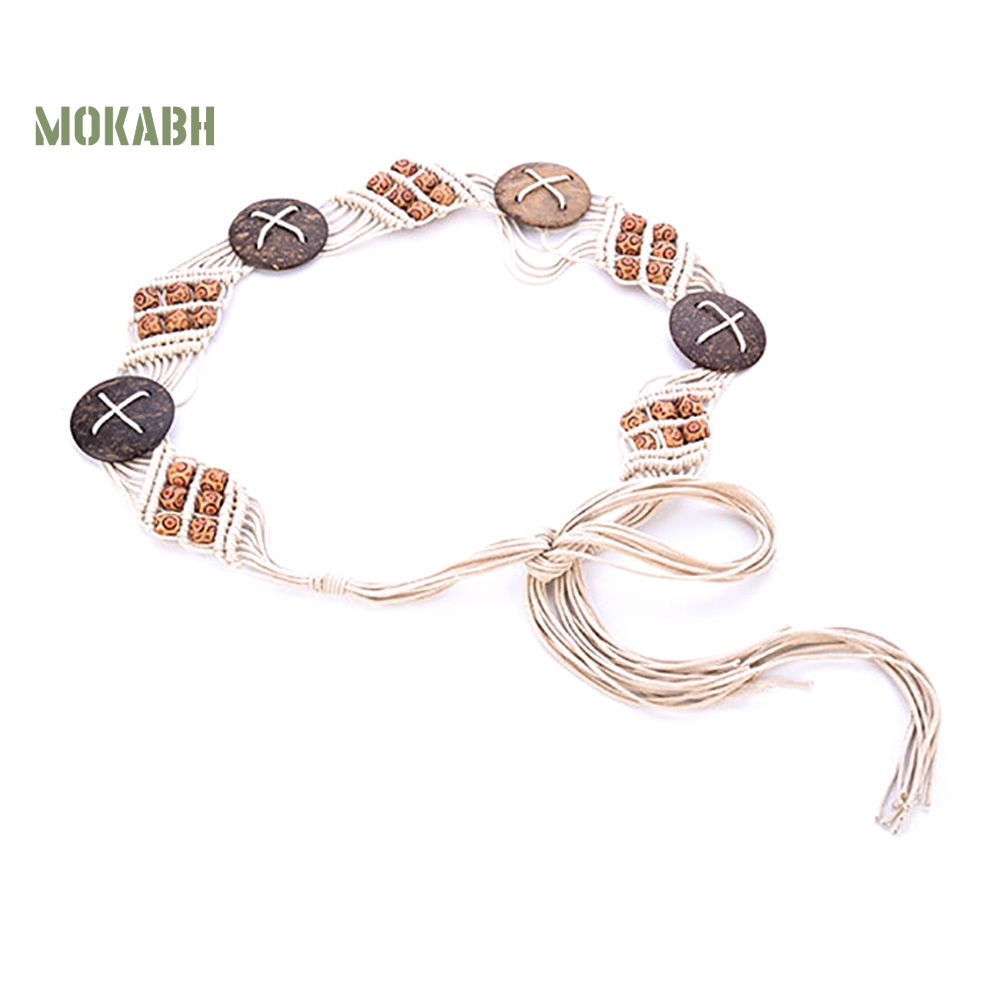 Dây Thắt Lưng Dạng Chuỗi Hạt Gỗ Phong Cách Boho Cho Nữ