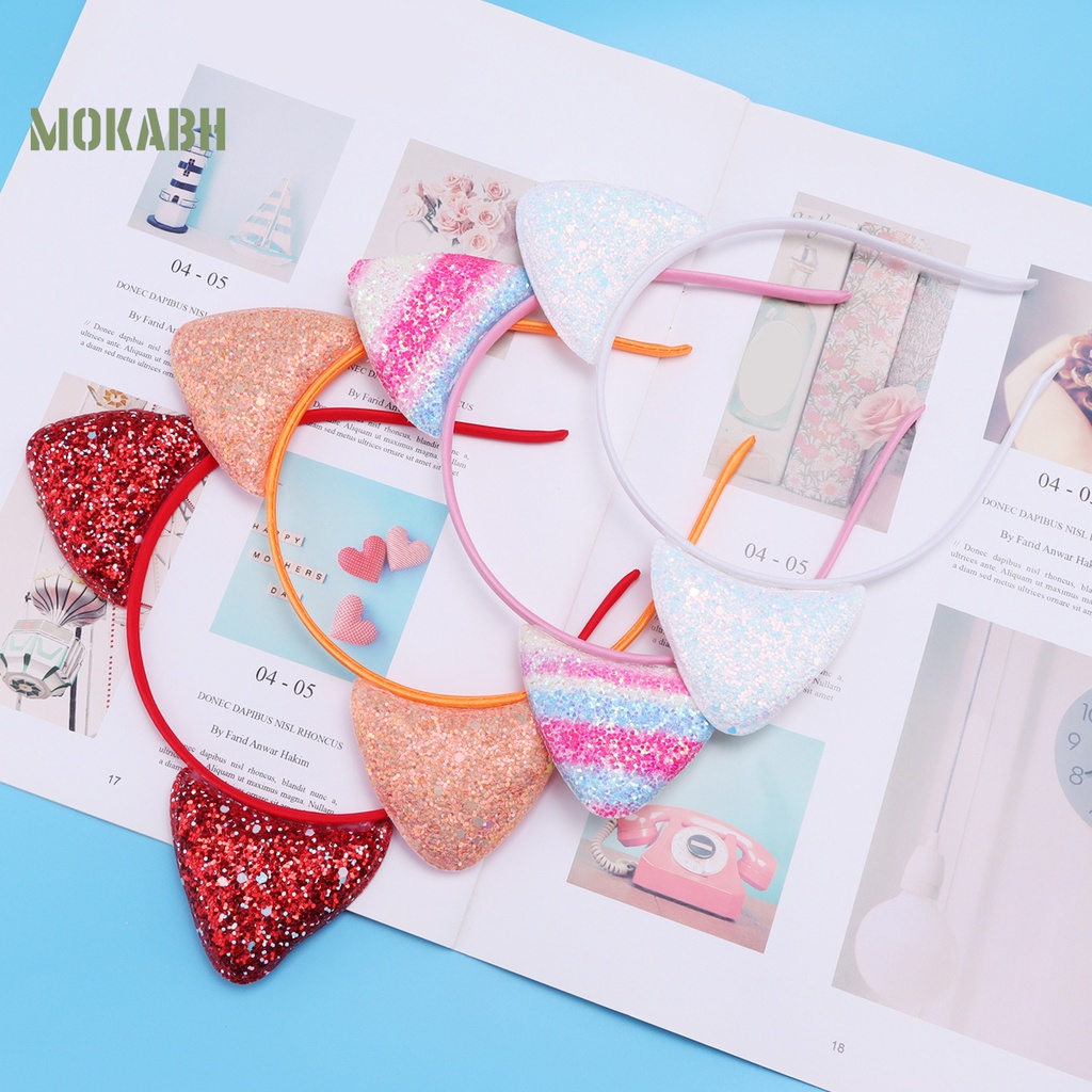 Băng Đô Cài Tóc Hình Tai Mèo Đính Kim Sa Lấp Lánh Màu Kẹo Ngọt Chống Trượt Thời Trang Cho Bé Gái