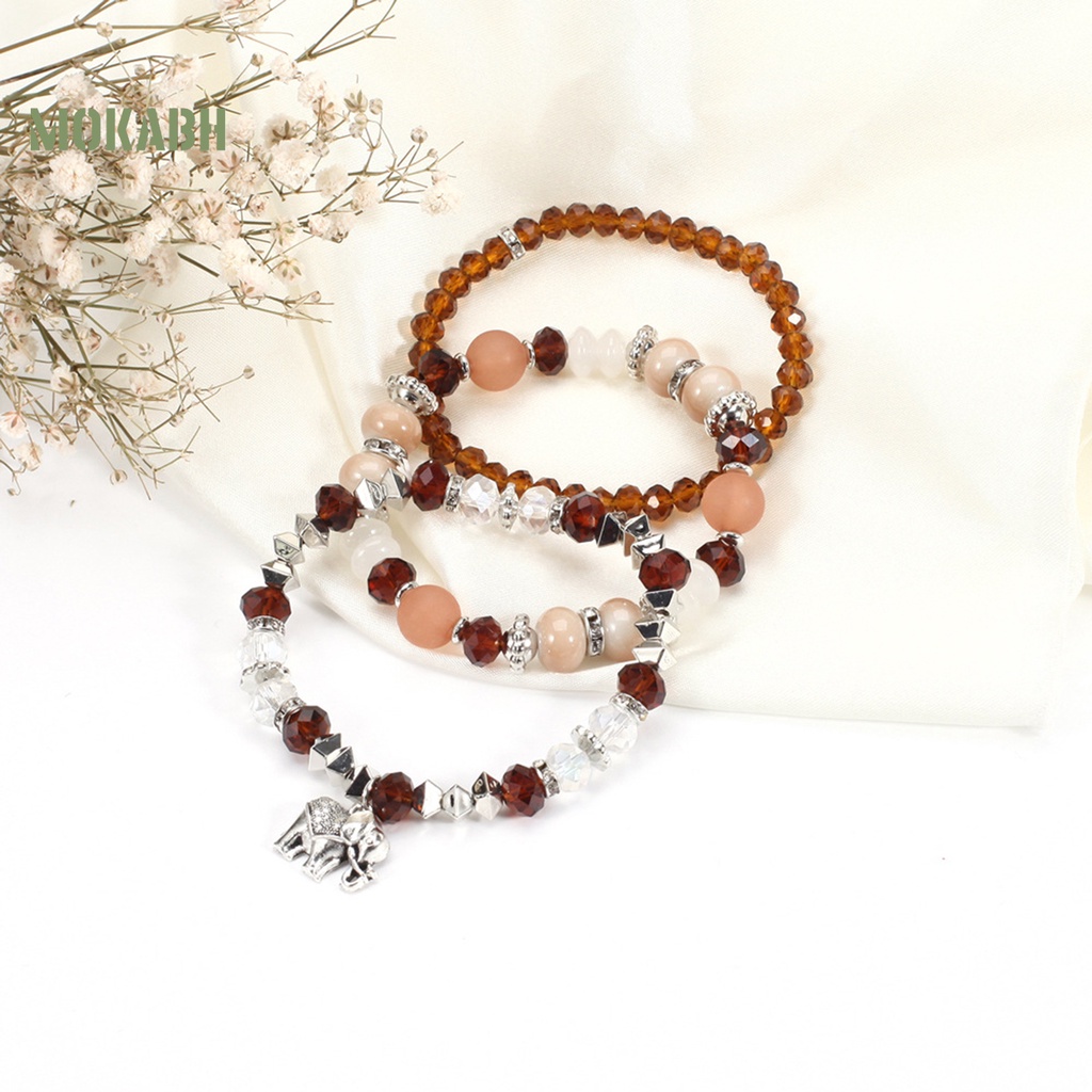 Bộ 3 Vòng Tay Chuỗi Hạt Pha Lê Nhân Tạo Nhiều Lớp Phong Cách Bohemia Thời Trang Cho Nữ