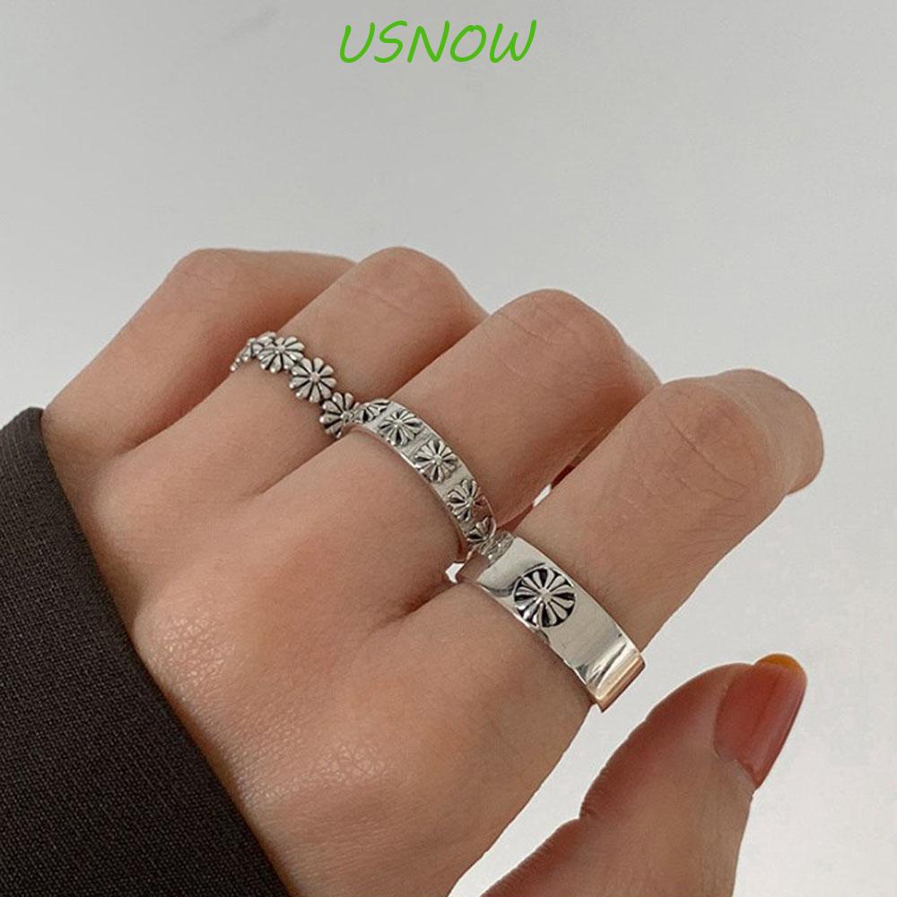 Nhẫn Nam Chạm Khắc Hoa Cúc Phong Cách Hàn Quốc Đơn Giản Có Thể Điều Chỉnh