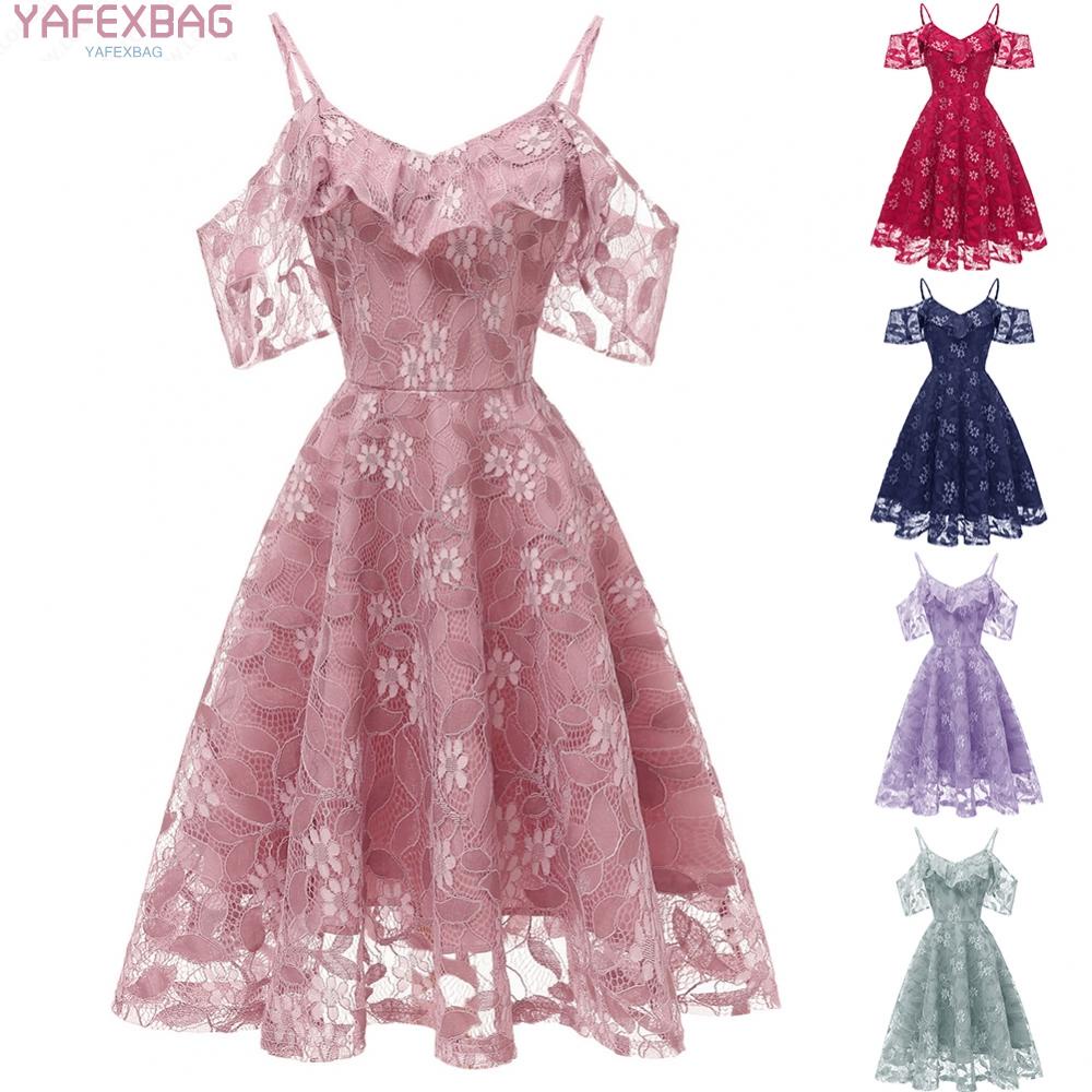 Pink Wine Red Navy Floral Lace Dress for Women Sleeveless Bridesmaid Cocktail Party Dress