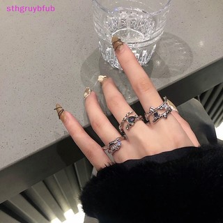 Nhẫn hở 2k đính đá opal phong cách punk cổ điển cho nữ