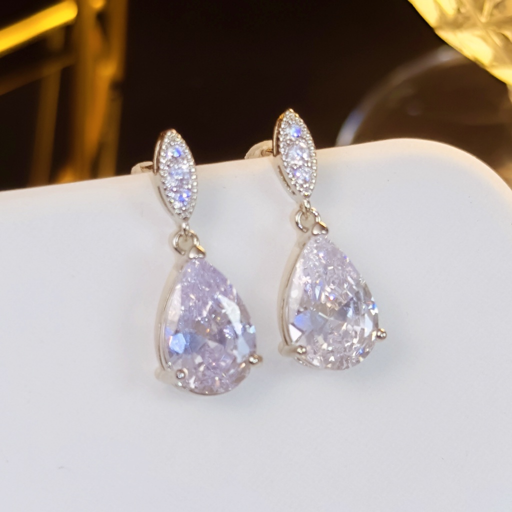 Khuyên Tai Đính Đá Zircon Hình Giọt Nước Phong Cách Mới AAA