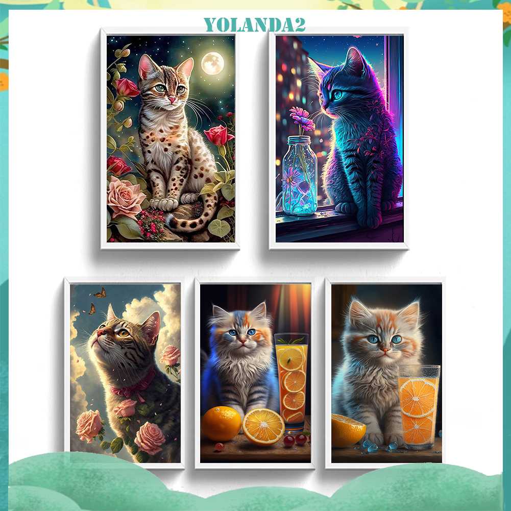 Tranh Đính Đá Kim Cương Toàn Bộ 5D DIY Hình Vẽ Mèo Trang Trí Nhà Cửa