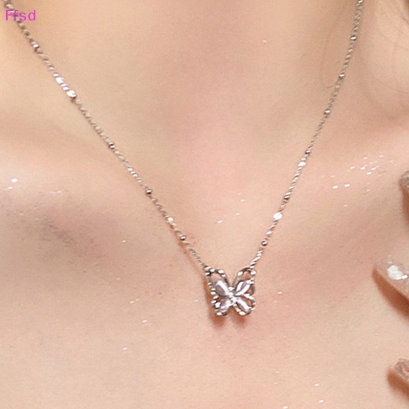 Vòng cổ Bạc Mặt Hình Bướm Đính Đá Pha Lê Màu Sắc Dành Cho Nữ